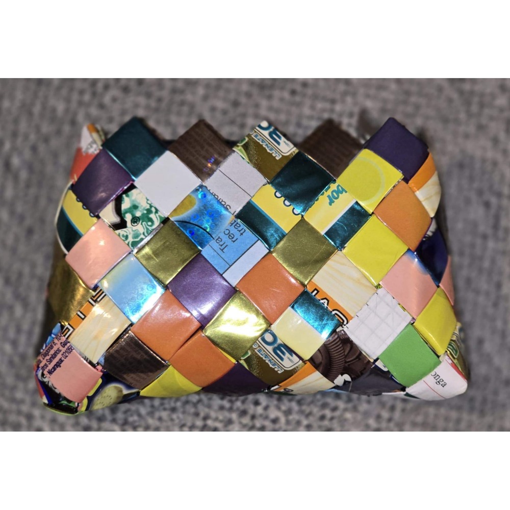 Woven Candy Wrapper Coin Purse Unique Upcycled‎ Small Zip Pouch